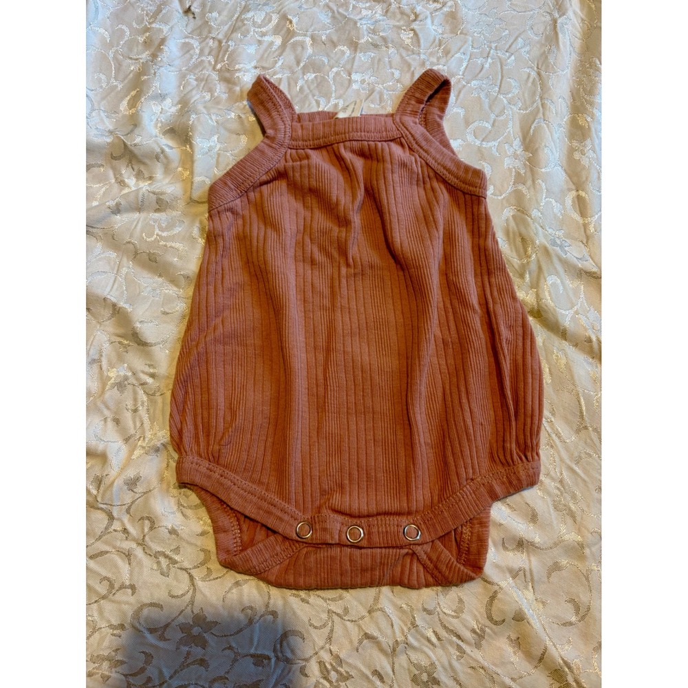 Kate Quinn Organic Cotton Ribbed Bubble Romper Terracotta Rust 0-3M Sleeveless